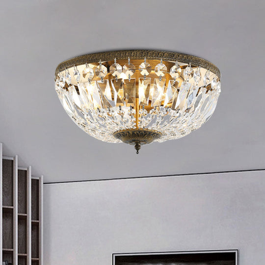 Crystal Dome Flush Mount Ceiling Fixture - Glamorous Bronze Finish