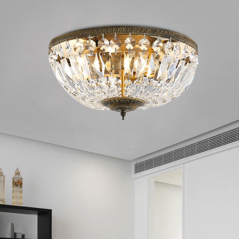 Crystal Dome Flush Mount Ceiling Fixture - Glamorous Bronze Finish