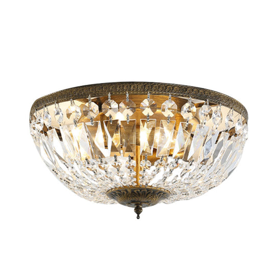 Antique Bronze Finish Crystal Dome Flush Mount Ceiling Fixture Glamorous Flushmount Light