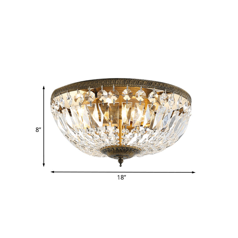 Antique Bronze Finish Crystal Dome Flush Mount Ceiling Fixture Glamorous Flushmount Light