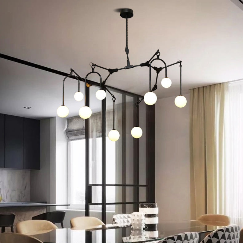 Metal Post-Modern Pendant Lamp With Orb Shade - Black/Gold For Restaurant Café Branch Chandelier