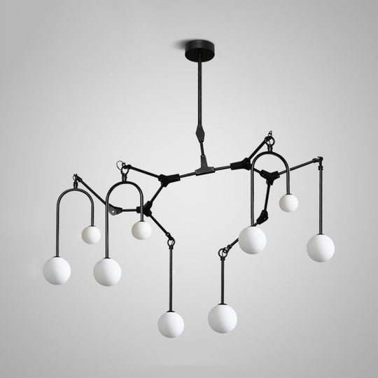 Metal Post-Modern Pendant Lamp With Orb Shade - Black/Gold For Restaurant Café Branch Chandelier 9 /