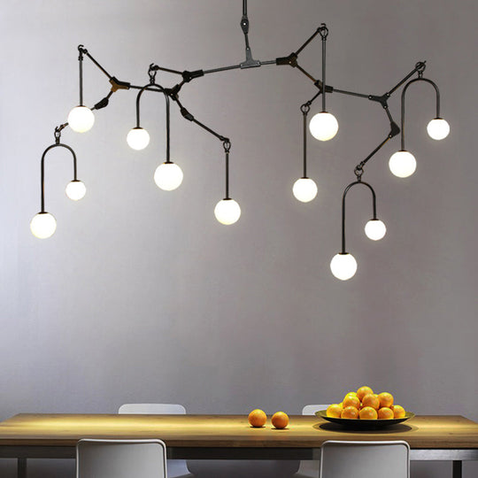 Metal Post-Modern Pendant Lamp With Orb Shade - Black/Gold For Restaurant Café Branch Chandelier