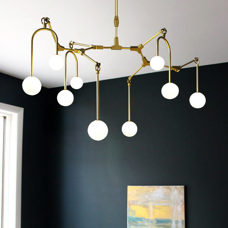 Metal Post-Modern Pendant Lamp With Orb Shade - Black/Gold For Restaurant Café Branch Chandelier