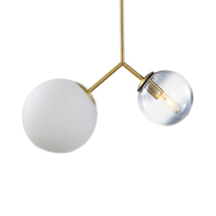 Gold Contemporary Chandelier With Glass Sphere Shade - 2 Lights For Bedroom Or Bathroom