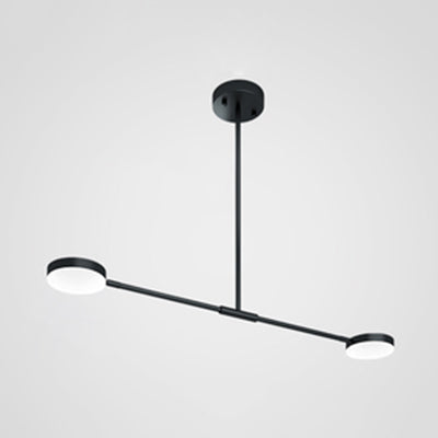 Modern Linear Chandelier With Drum Shade & Acrylic 2/4 Lights Led - Sleek Black Hanging Light For