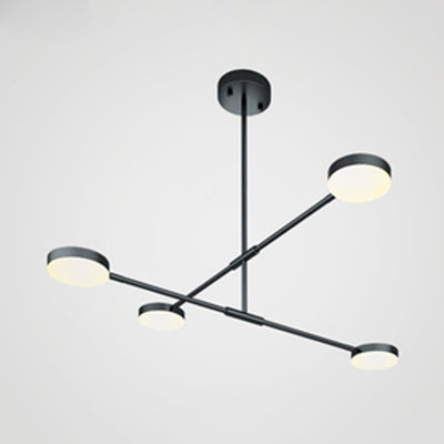 Modern Linear Chandelier With Drum Shade & Acrylic 2/4 Lights Led - Sleek Black Hanging Light For