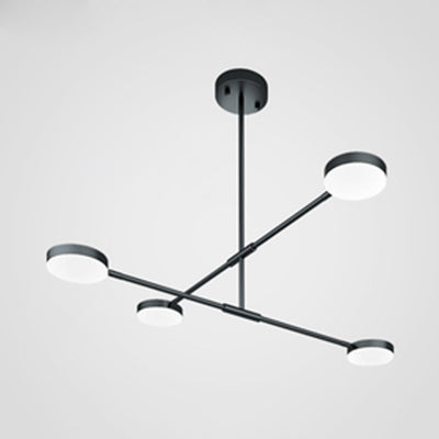 Modern Linear Chandelier With Drum Shade & Acrylic 2/4 Lights Led - Sleek Black Hanging Light For