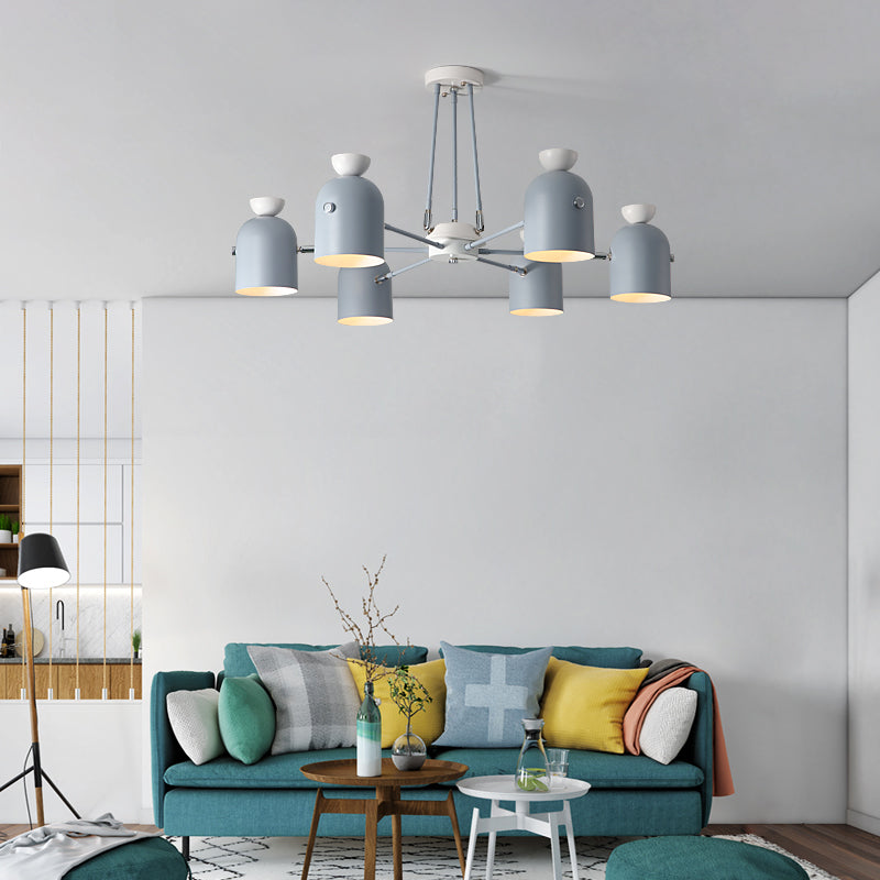 Macaron Loft Cup Pendant Light Chandelier In Candy Color For Living Room - 3/6 Metallic Heads