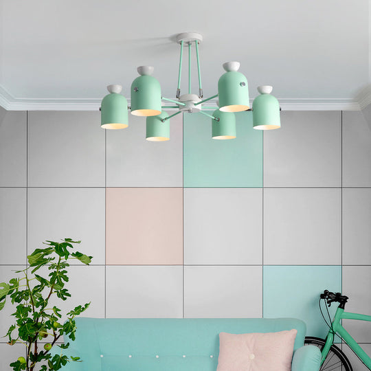 Macaron Loft Cup Pendant Light Chandelier In Candy Color For Living Room - 3/6 Metallic Heads