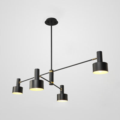 Nordic Long Arm Chandelier With Black/White Drum Shade - Stylish Metal Hanging Lighting For Living