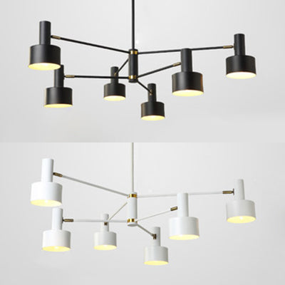 Modern Cylinder Chandelier: Metal 6 Lights Monochrome. Ideal For Hotels.