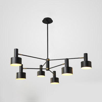 Modern Cylinder Chandelier: Metal 6 Lights Monochrome. Ideal For Hotels. Black