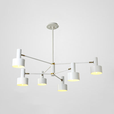 Modern Cylinder Chandelier: Metal 6 Lights Monochrome. Ideal For Hotels. White