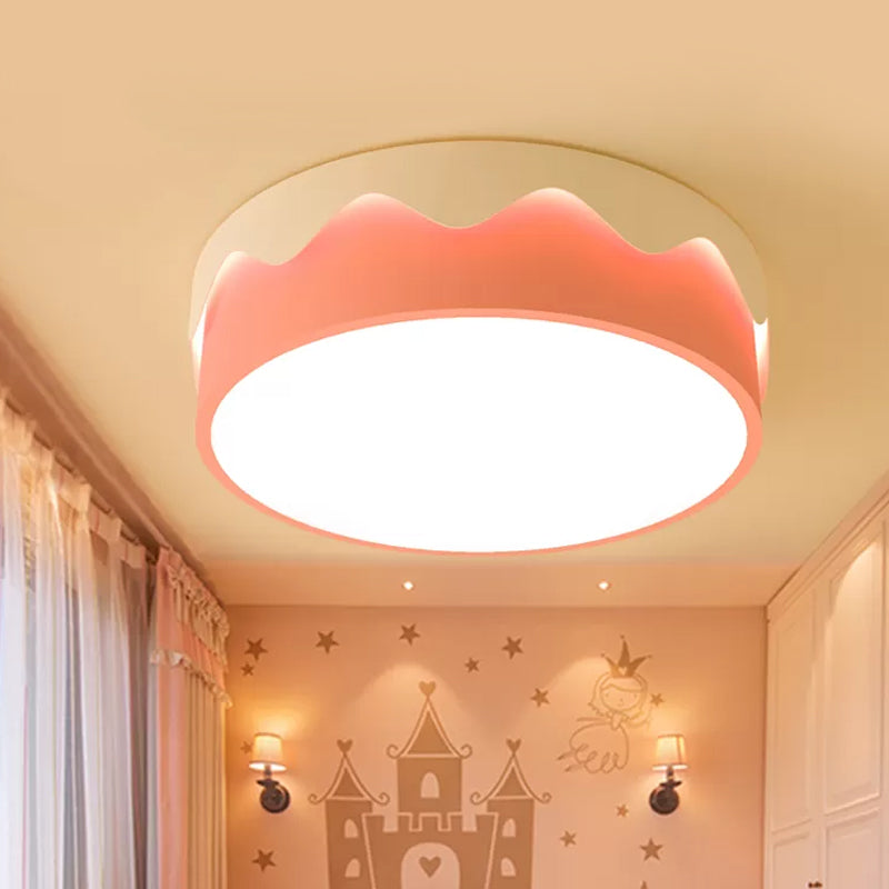 Kids Led Pink Drum Ceiling Light With Warm/White Acrylic Flush Mount