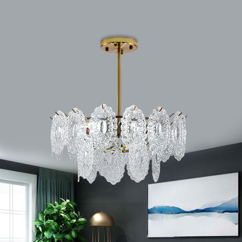 Modern Gold Glass Chandelier: Layered Scalloped Design, 4/6 Clear Bulbs, Hanging Bedroom Light Fixture