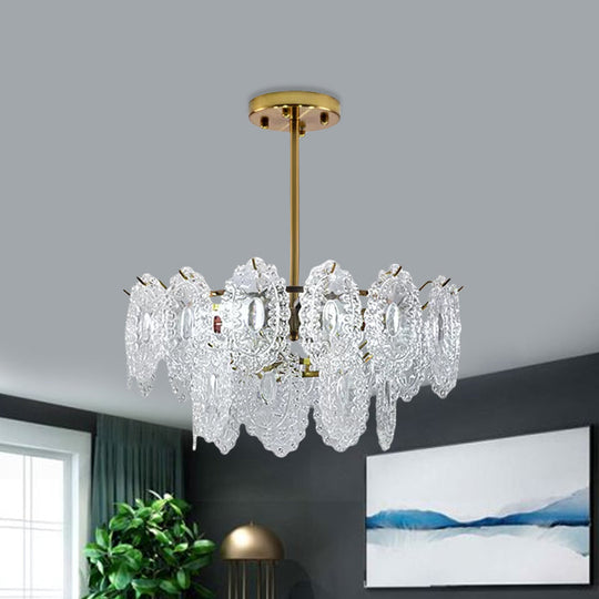 Modern Scalloped Glass Chandelier With Gold Finish - 4/6 Bulbs For Layered Bedroom Lighting