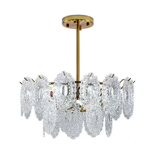 Modern Gold Glass Chandelier: Layered Scalloped Design, 4/6 Clear Bulbs, Hanging Bedroom Light Fixture