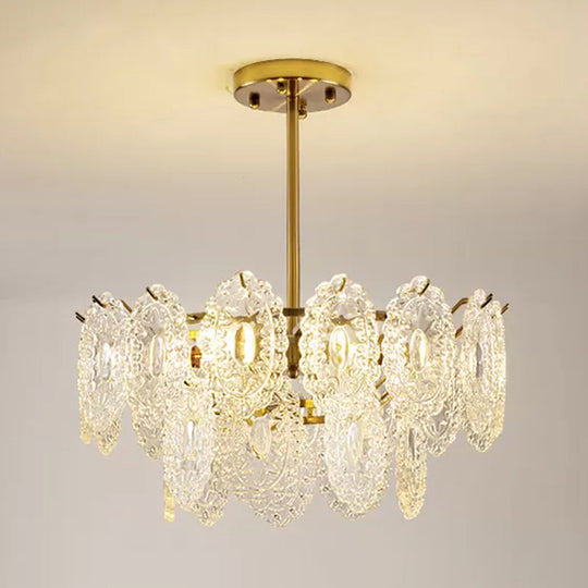 Modern Gold Glass Chandelier: Layered Scalloped Design, 4/6 Clear Bulbs, Hanging Bedroom Light Fixture