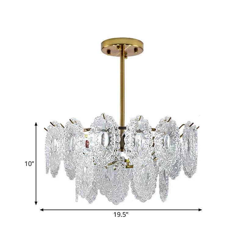 Modern Gold Glass Chandelier: Layered Scalloped Design, 4/6 Clear Bulbs, Hanging Bedroom Light Fixture