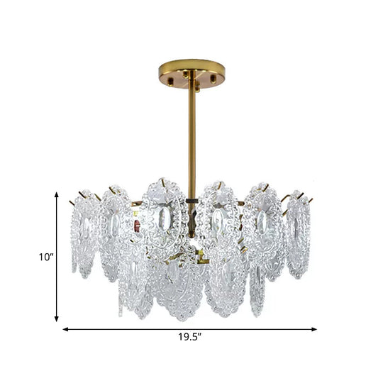 Modern Gold Glass Chandelier: Layered Scalloped Design, 4/6 Clear Bulbs, Hanging Bedroom Light Fixture