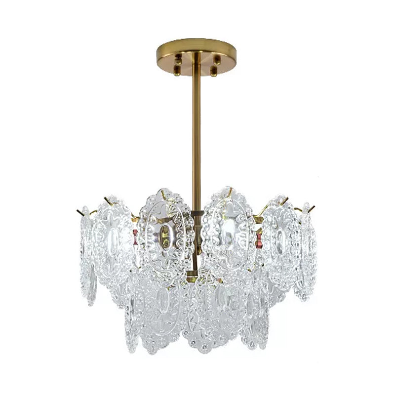 Modern Gold Glass Chandelier: Layered Scalloped Design, 4/6 Clear Bulbs, Hanging Bedroom Light Fixture