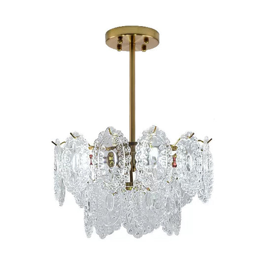 Modern Gold Glass Chandelier: Layered Scalloped Design, 4/6 Clear Bulbs, Hanging Bedroom Light Fixture