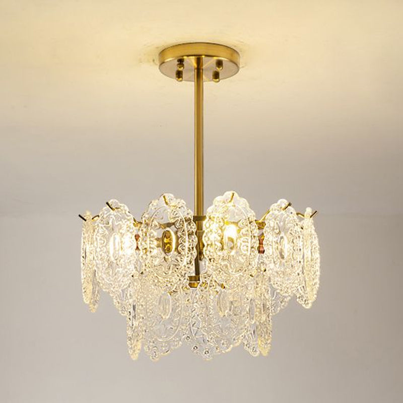 Modern Scalloped Glass Chandelier With Gold Finish - 4/6 Bulbs For Layered Bedroom Lighting