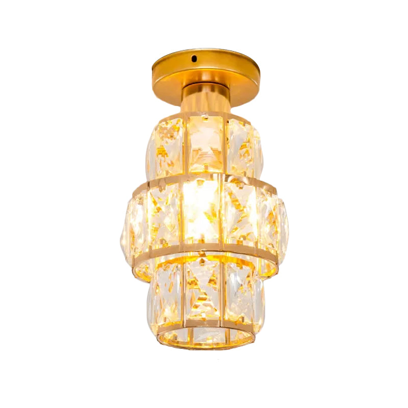 Traditional Gold Crystal Flush Mount Foyer Lamp with Beveled Inlay