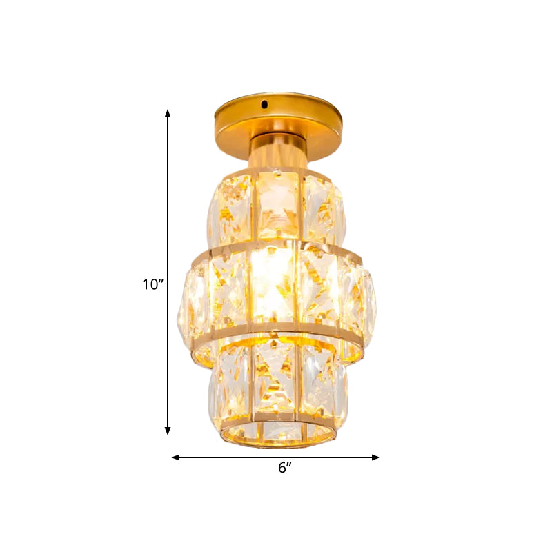 Traditional Gold Crystal Flush Mount Foyer Lamp with Beveled Inlay