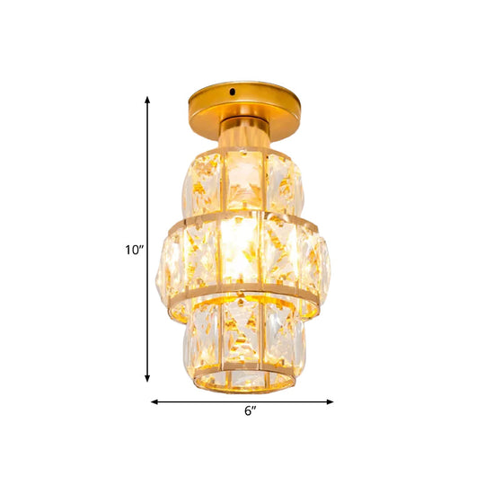 Traditional Gold Crystal Flush Mount Foyer Lamp With Beveled Inlay