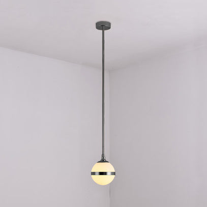 Modern Milk Glass Sphere Shade E27 Hanging Light In White For Dining Room 1 / Silver