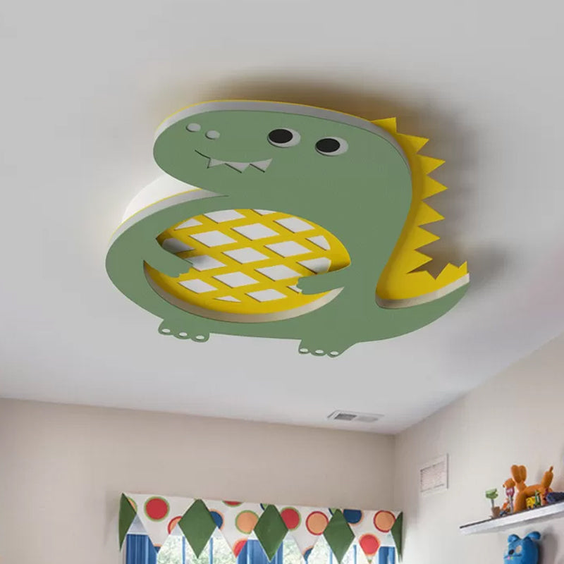 Dinosaur Led Flush Mount Light In Green - Ideal For Nurseries