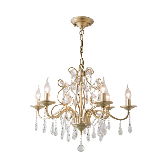 Champagne Crystal Hanging Light: Traditional Restaurant Chandelier with Swirl Element - 3/6 Bulbs