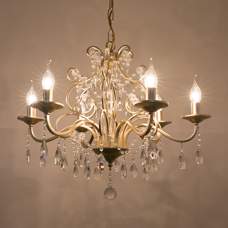 Champagne Crystal Hanging Light: Traditional Restaurant Chandelier with Swirl Element - 3/6 Bulbs