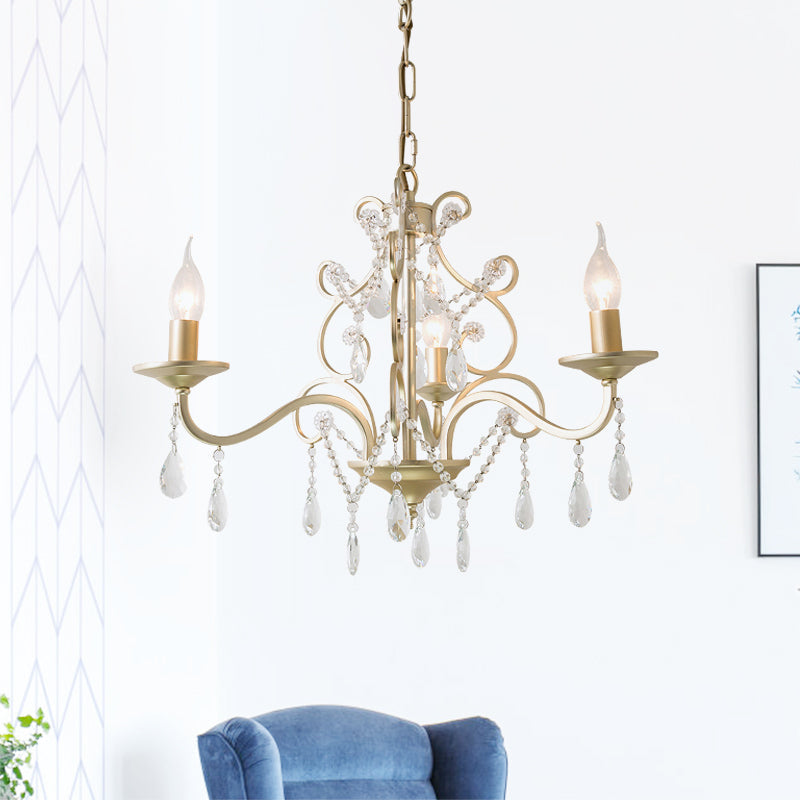 Champagne Crystal Hanging Light: Traditional Restaurant Chandelier with Swirl Element - 3/6 Bulbs