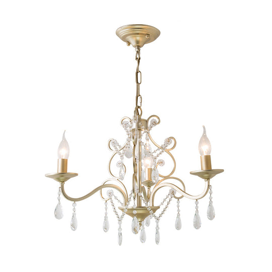 Champagne Crystal Hanging Light: Traditional Restaurant Chandelier with Swirl Element - 3/6 Bulbs