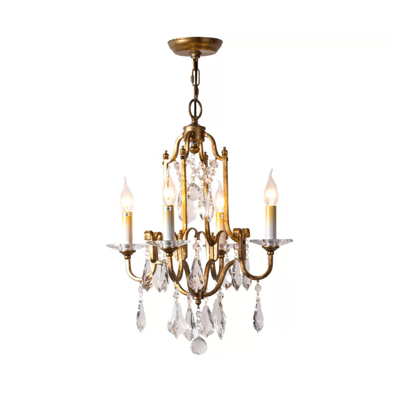 Antiqued Brass 4-Light Rustic Crystal Chandelier Pendant Lamp