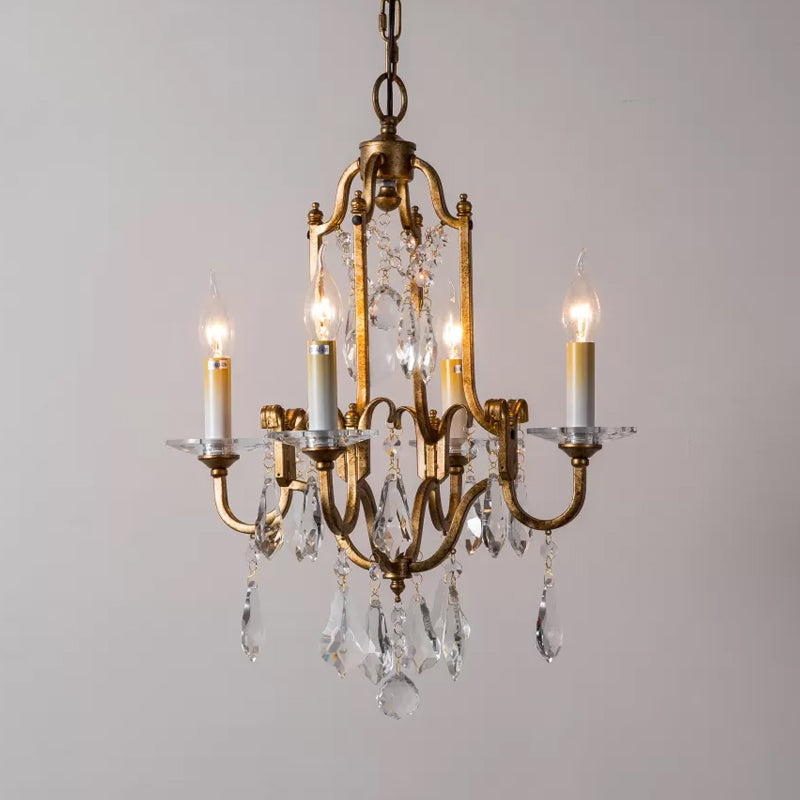 Antiqued Brass 4-Light Rustic Crystal Chandelier Pendant Lamp