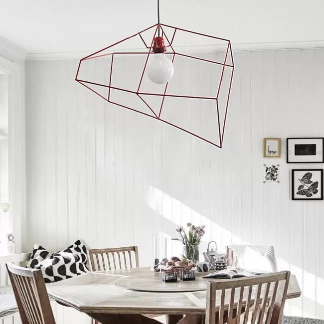 1-Light Metal Suspension Pendant with Abstract Red/Yellow/Black Shade - Sleek and Simple Ceiling Light