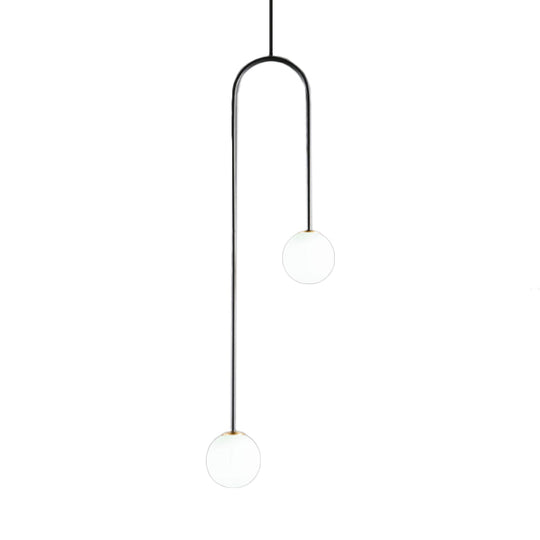 Giovanna - Stylish Black/Gold Ball Cluster Pendant Post-Modernist 2 Lights White Glass Led Ceiling Light Fixture with Bend Rod