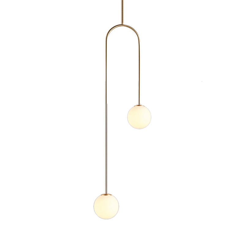 Giovanna - Stylish Black/Gold Ball Cluster Pendant Post-Modernist 2 Lights White Glass Led Ceiling Light Fixture with Bend Rod