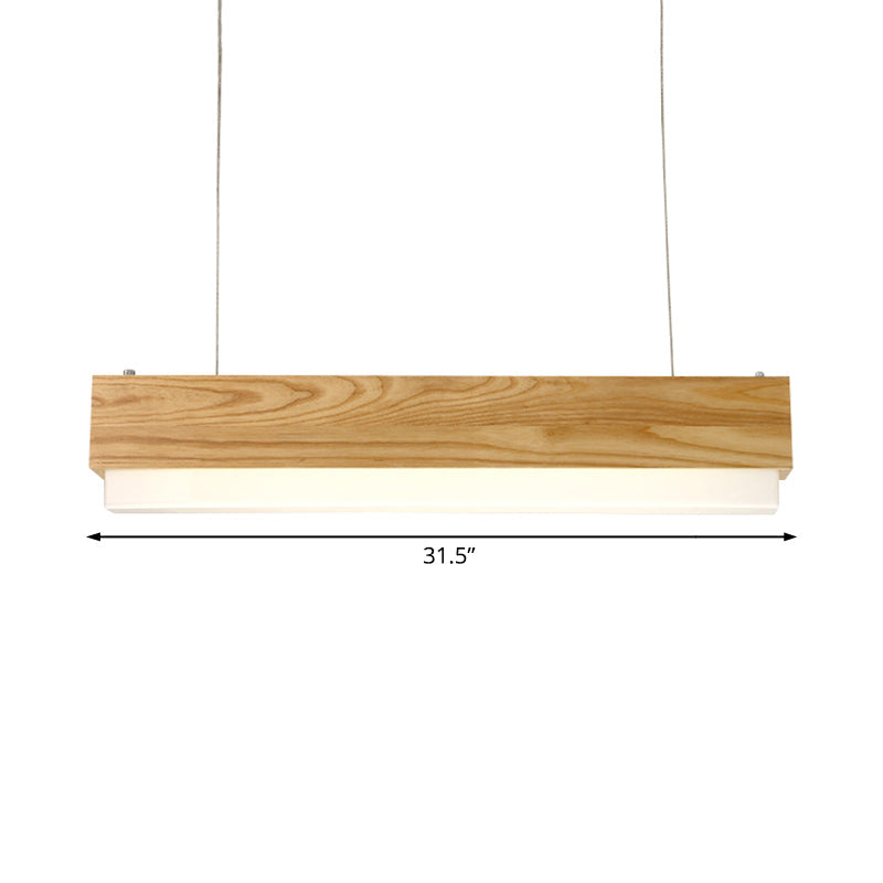 Modern Wooden Hanging Pendant Light For Dining Room With Diffuser - 1-Light Linear Ceiling Fixture