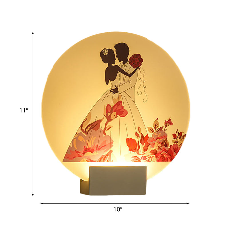 Asia Style Led Acrylic Wall Mural Lamp: Romantic Couple Lighting For Wedding Room - White Circular