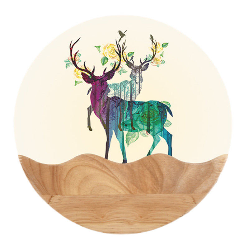 Elk Deer Acrylic Wall Mount Led Light With Oriental Circular Pattern