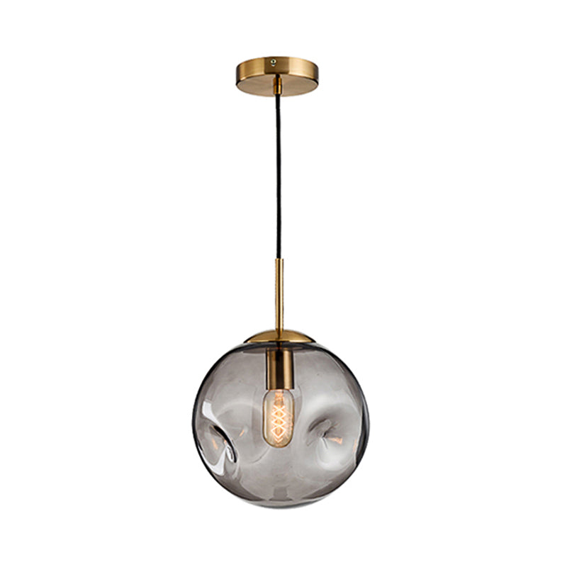 Modern 1 Bulb Pendant Light With Concave Glass Shade - Silver/Red Hanging Fixture For Restaurants