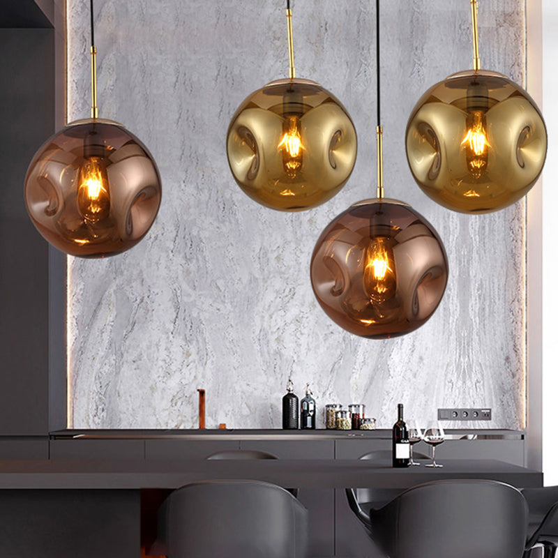 Modern 1 Bulb Pendant Light With Concave Glass Shade - Silver/Red Hanging Fixture For Restaurants