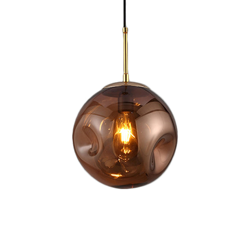 Modern 1 Bulb Pendant Light With Concave Glass Shade - Silver/Red Hanging Fixture For Restaurants