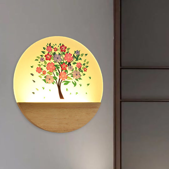 Wooden Nordic Tree Wall Light With Acrylic Led Design - Guest Room Fixture