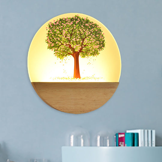 Wooden Nordic Tree Wall Light With Acrylic Led Design - Guest Room Fixture